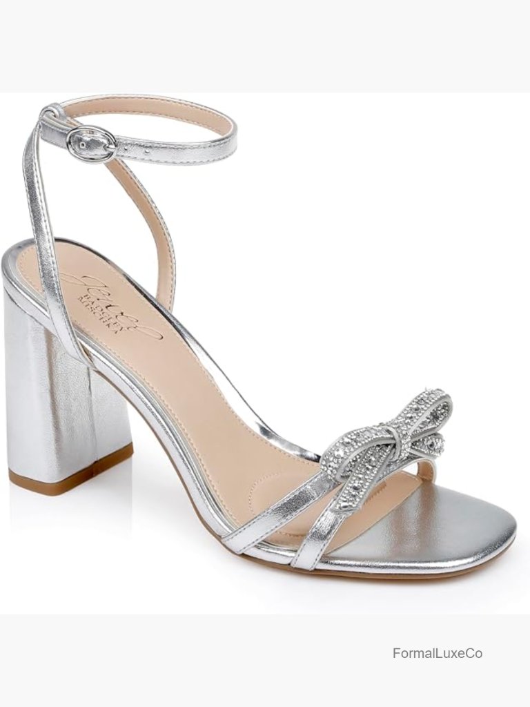 Women's Heeled Sandals With Rhinestone Bow Ankle Strap Block Heel